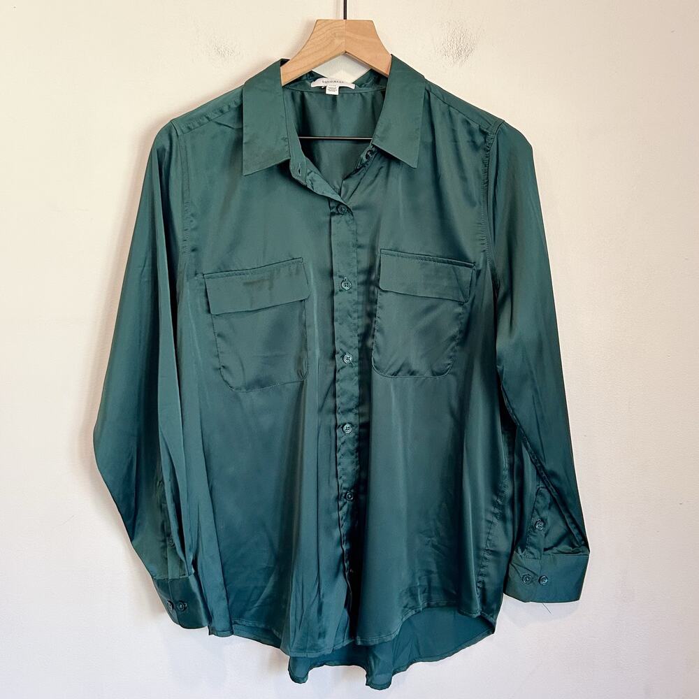 Equipment Essential Satin Button Up Blouse Green Size M